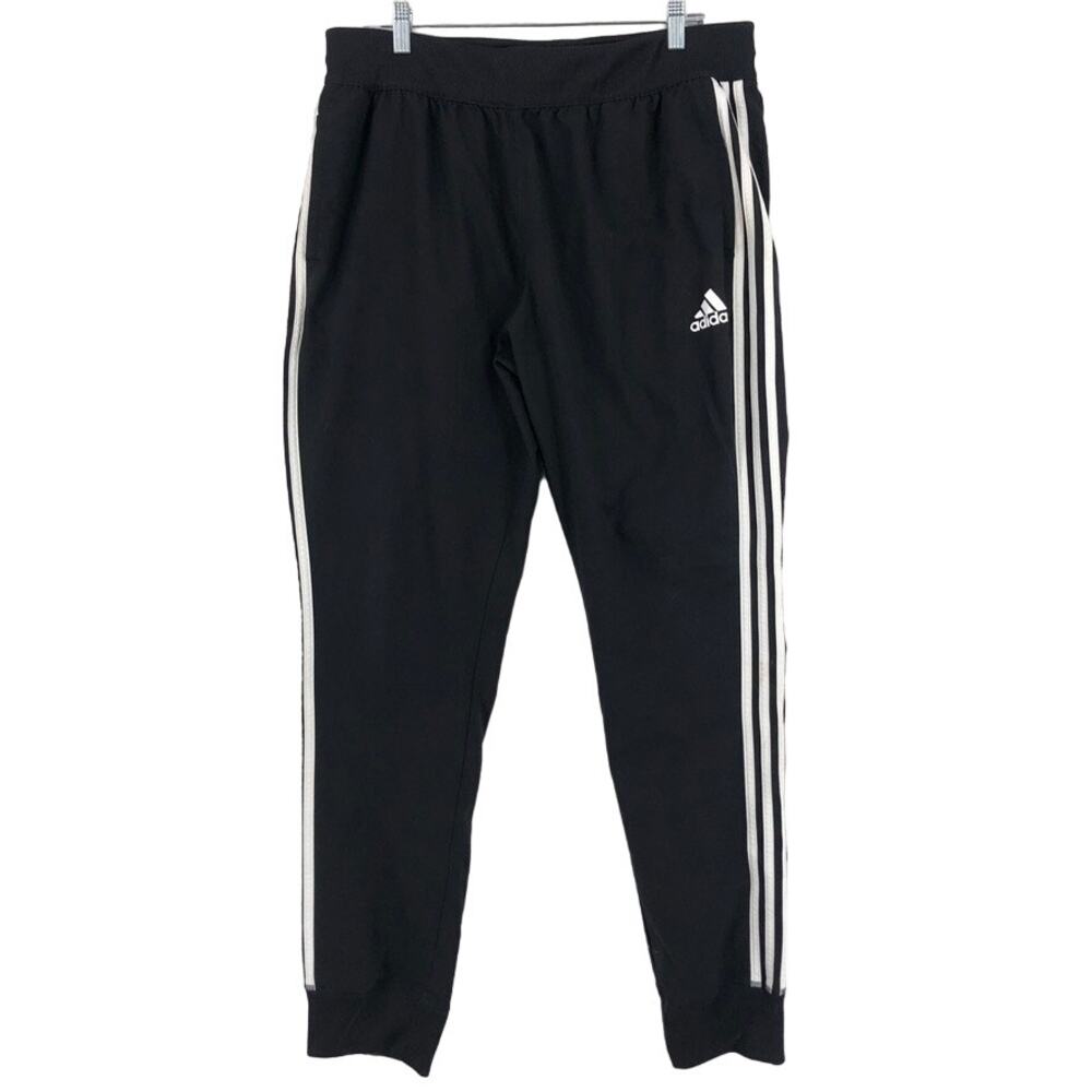 Adidas Jogger Pants Women's Size XL Black White Striped High Rise Elastic Waist